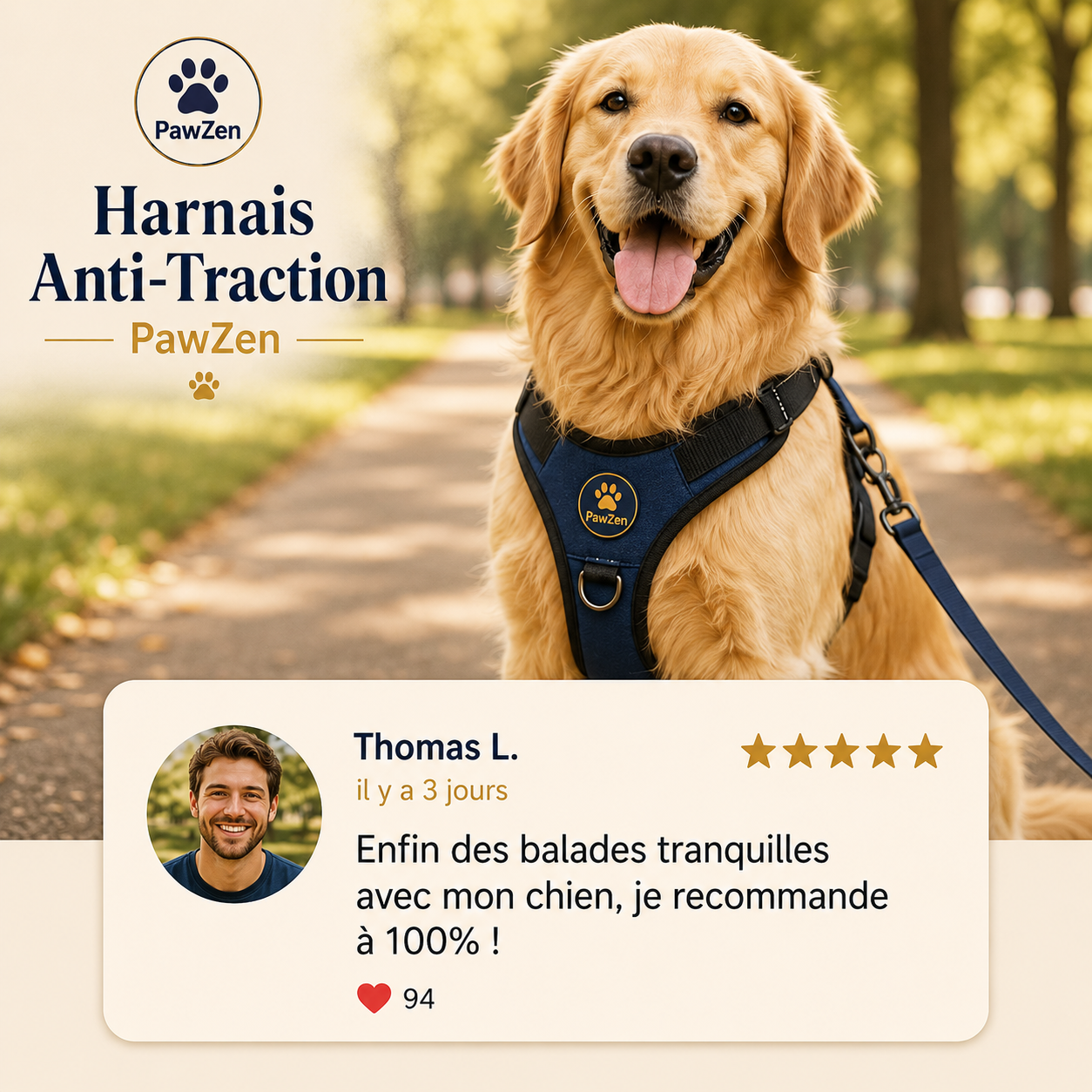 Harnais Anti-Traction PawZen — Reprenez le Contrôle de Vos Balades